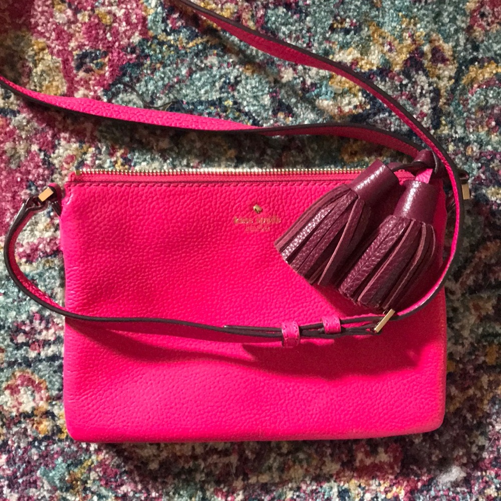 Kate Spade tassel contrast crossbody hot pink